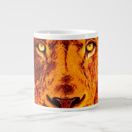 Caneca De Café Grande Rosto Laranja do Leão com Chamas