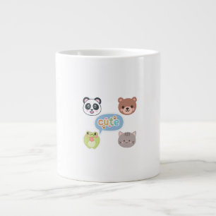 Caneca De Café Grande Rostos de Animais Kawaii Fofos Adorável Design d