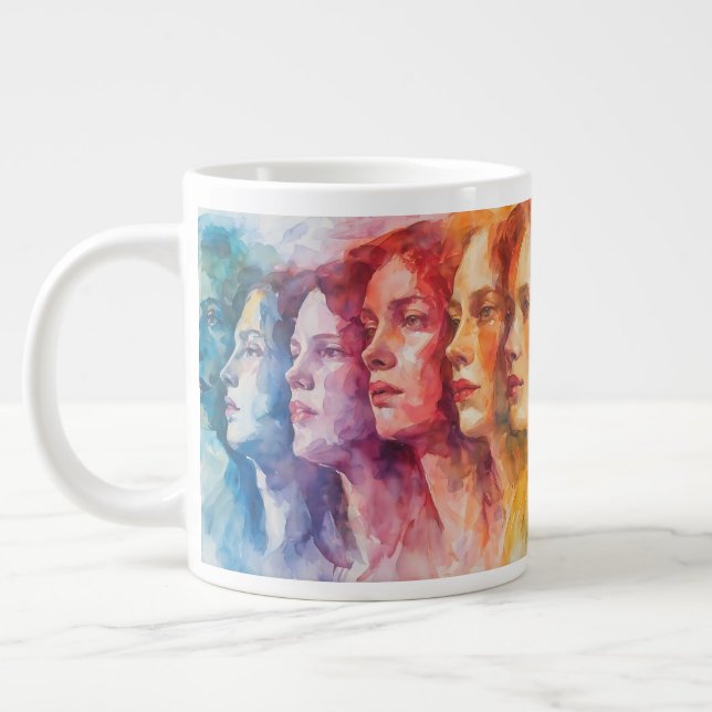 Caneca De Café Grande Rostos femininos - Pintura por aquarela (Esquerda)
