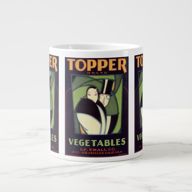 Caneca De Café Grande Rótulo Antigo de Legumes Topper, Romance Art Déco (Frente)