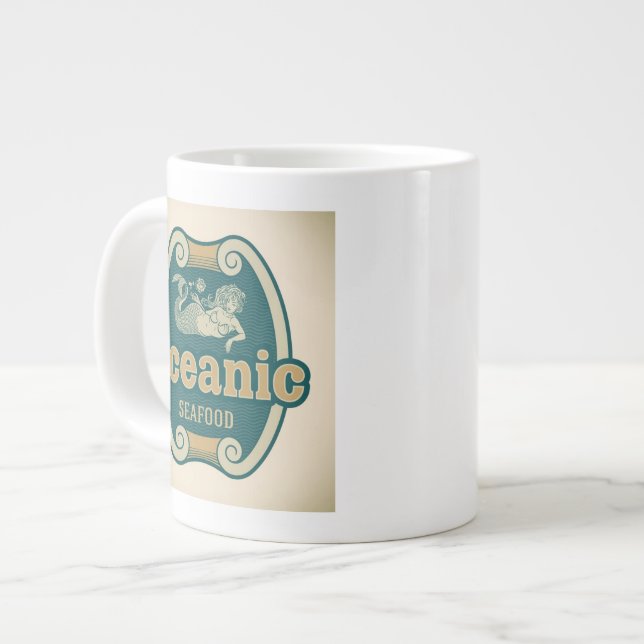 Caneca De Café Grande Rótulo de frutos do mar de sereia, com um estilo r (Frente Esquerda)
