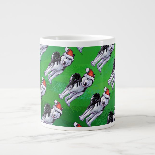 Caneca De Café Grande Rouco festivo em Santa Chapéu em Verde (Frente)