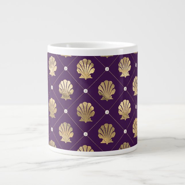 Caneca De Café Grande Roxo Roxo e Dourado Shell (Frente)