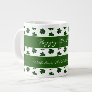 Caneca De Café Grande Rua De Texto Personalizado De Shamrock Clover. Pat