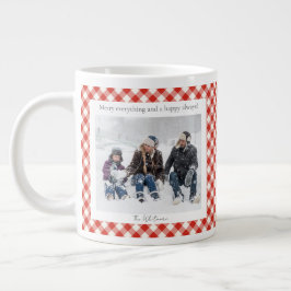 Caneca De Café Grande Rustic Christmas Gift 2 Photo Trendy Red Plaid