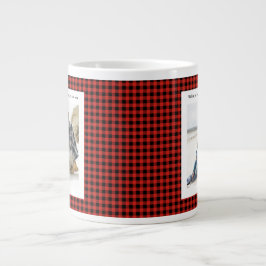 Caneca De Café Grande Rustic Cute Red Plaid Monogram 2 Photo Christmas
