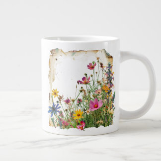 Caneca De Café Grande Rústica Queda Flores Selvagens Especiais Mug