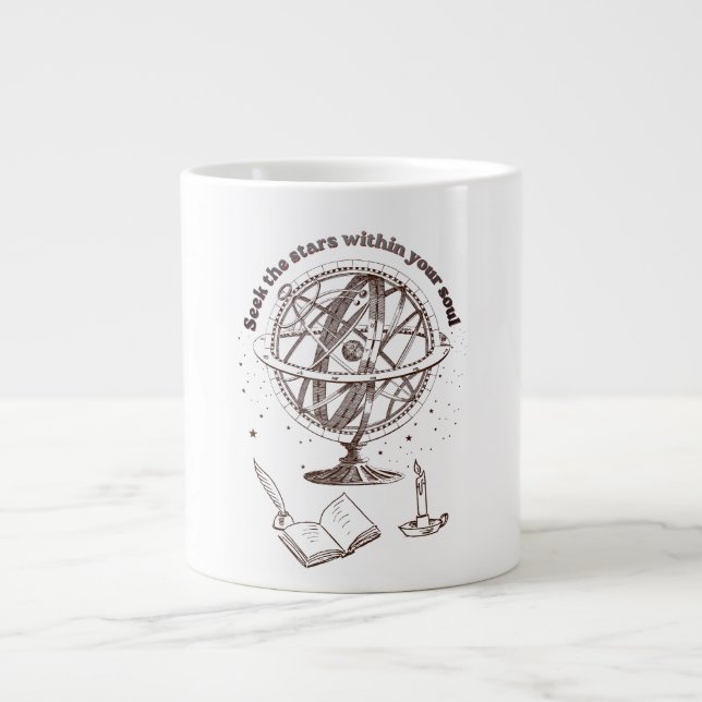 Caneca De Café Grande Sabedoria da Alma Celestial | Esfera Armilar Vinta (Frente)