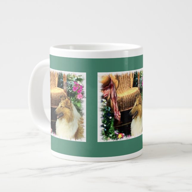 Caneca De Café Grande Sable Rough Collie Art (Frente Esquerda)