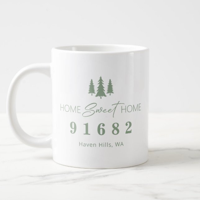 Caneca De Café Grande Sage White Home Sweet Home Personalizado CEP (Esquerda)