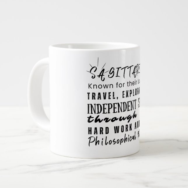 Caneca De Café Grande Sagitário Citações Motivacionais Símbolo Zodiac (Frente Esquerda)
