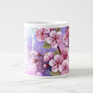 Caneca De Café Grande Sakura rosa no fundo da pintura