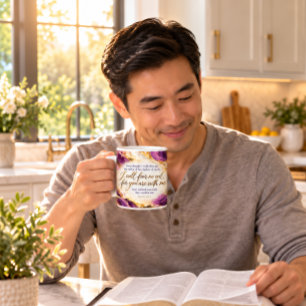 Caneca De Café Grande Salmo 23:4 Cristão Roxo Mármore Escritura