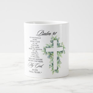 Caneca De Café Grande Salmo 91:1-2 Cruz Religiosa Verdejante Versículo B