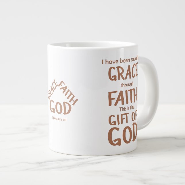 Caneca De Café Grande Salvo por Grace através de Faith Tan Ephesianos 2: (Frente Esquerda)