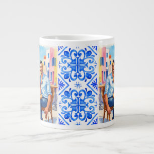 Caneca De Café Grande Santorini,Grego,Fuga Romântica