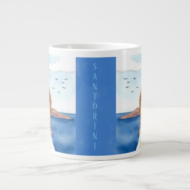 Caneca De Café Grande Santorini, Lindas Mulheres em Grego (Frente)