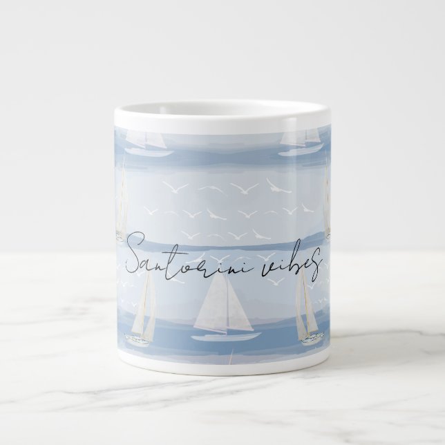 Caneca De Café Grande Santorini Vibes Ceramic Mug – Greek Island Sail (Frente)