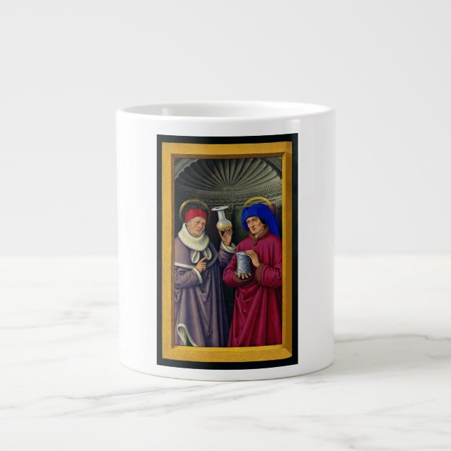 Caneca De Café Grande Santos Cosmas e Damian por Jean Bourdichon (Frente)