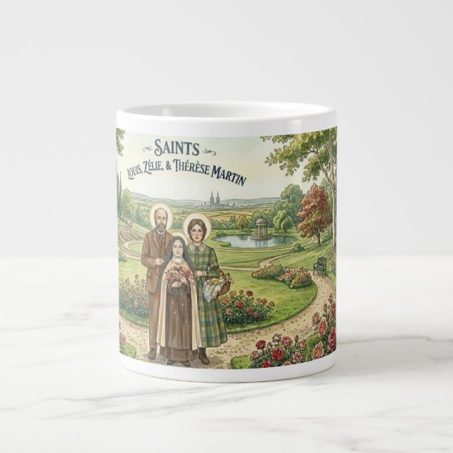 Caneca De Café Grande Santos Luís, Zelie e Therese Martin (Frente)