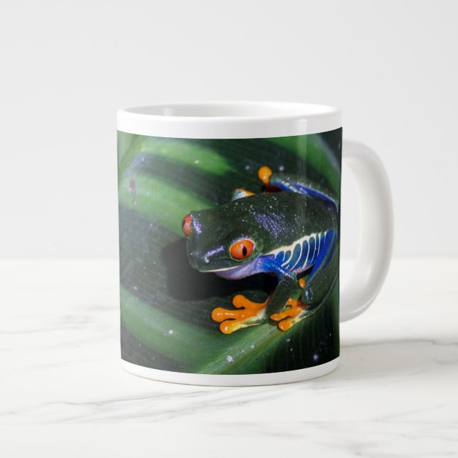 Caneca De Café Grande Sapo De Olhos Vermelhos Em Folha (Frente Esquerda)