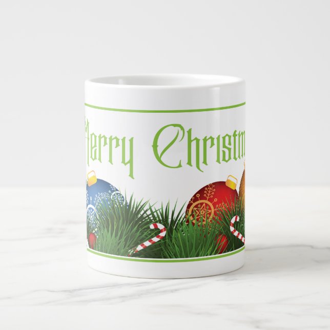 Caneca De Café Grande Saudação de Natal Tradicional com Ornamento (Frente)