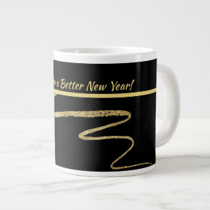 Caneca De Café Grande "Saúde a um Ano novo Melhor", Preto e Dourado