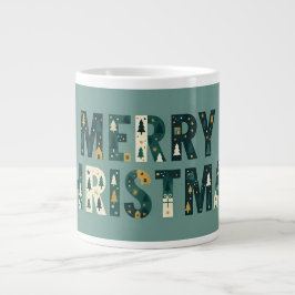 Caneca De Café Grande Scandinavian Merry Christmas Typography