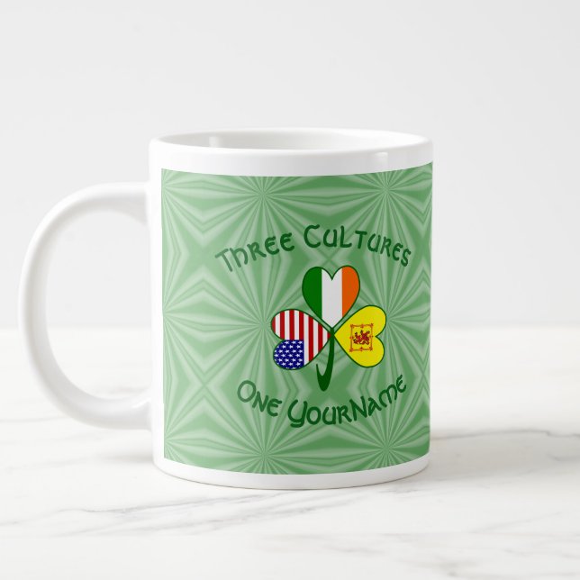 Caneca De Café Grande Scot Lion Irish USA Flags Shamrock Personalizado (Esquerda)