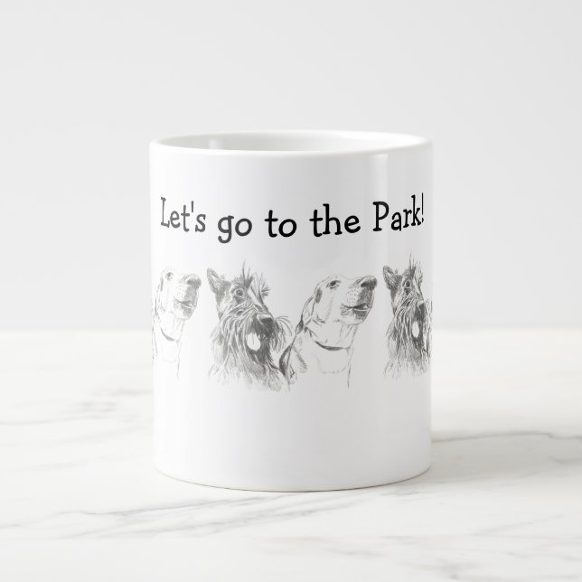 Caneca De Café Grande Scottish Terrier Labrador Friends|To The Park (Frente)