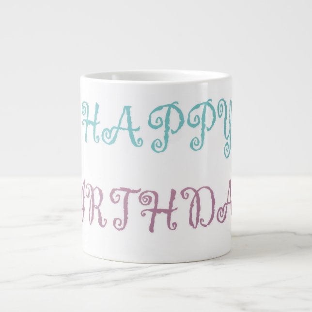 Caneca De Café Grande Script de rico rosa de mensagem de aniversário (Frente)