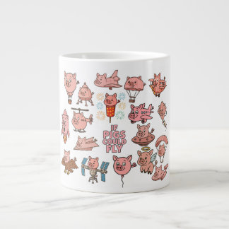 Caneca De Café Grande  "Se os Porcos Pudessem Voar" Designo de Porco de 