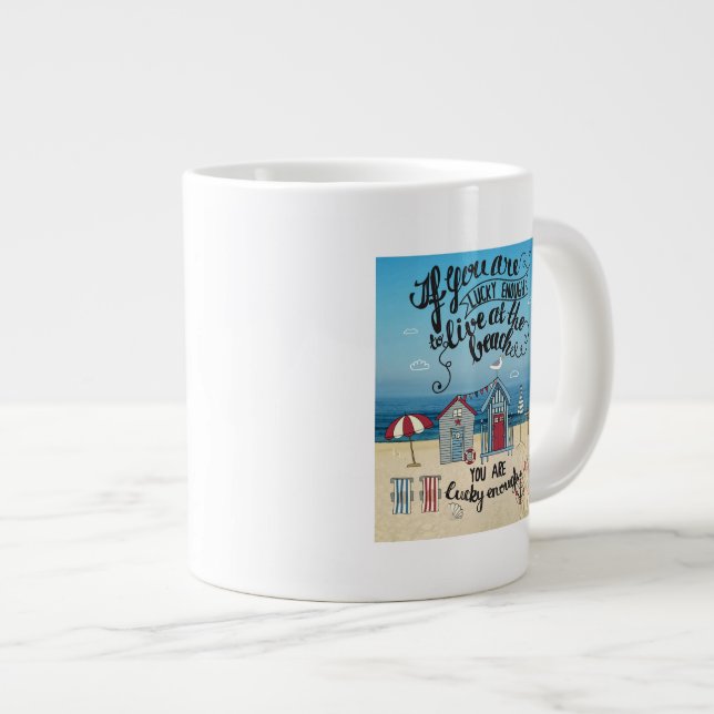 Caneca De Café Grande Se Tiver Sorte De Viver Na Praia (Frente Esquerda)