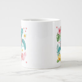 Caneca De Café Grande Sea Turtle Tropical Flowers Summer