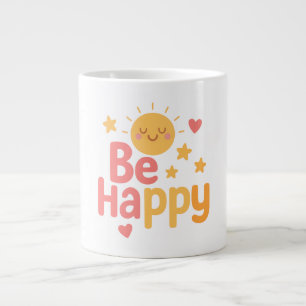 Caneca De Café Grande Seja feliz - Design de citação motivacional alegre