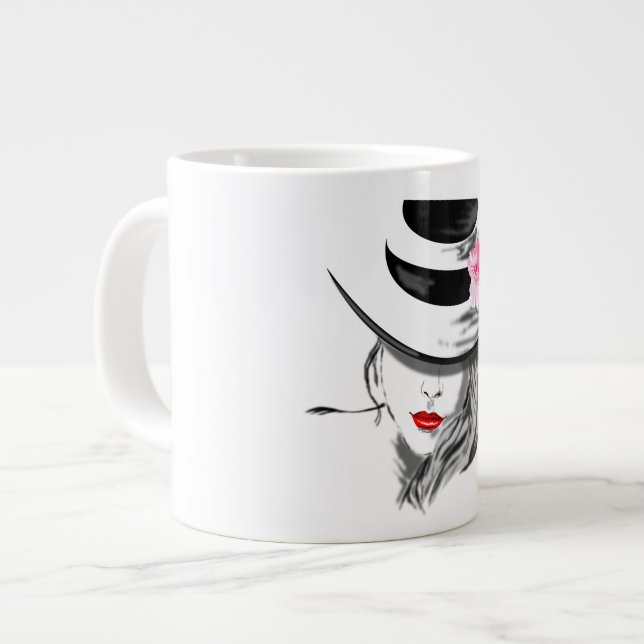 Caneca De Café Grande Senhora Moderna com Mug de Chapéu (Frente Esquerda)