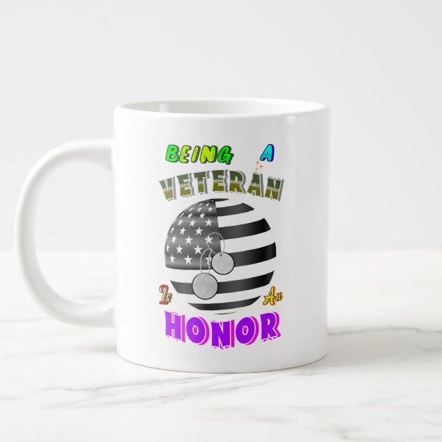 Caneca De Café Grande Ser Veterano É Uma Honra (Esquerda)