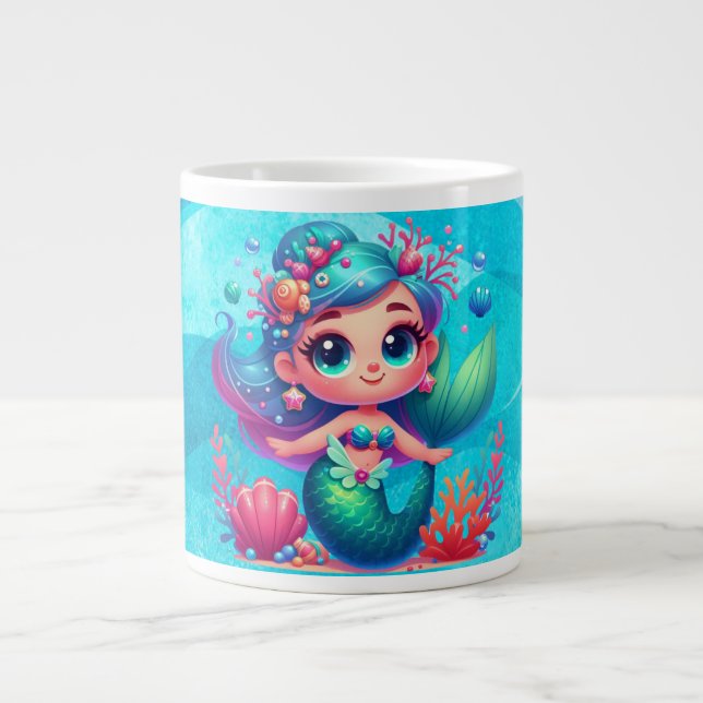 Caneca De Café Grande Sereia submarina, branca (Frente)