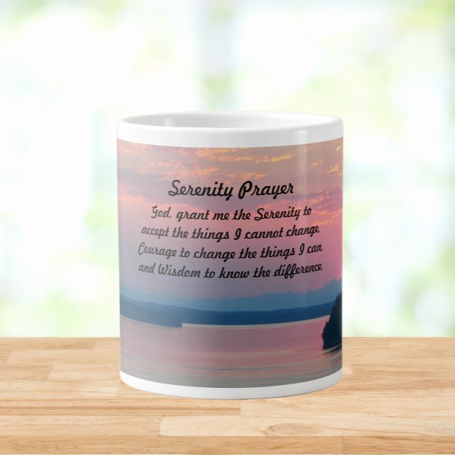 Caneca De Café Grande Serenity Prayer Pink Seascape Sunset (In Situ)