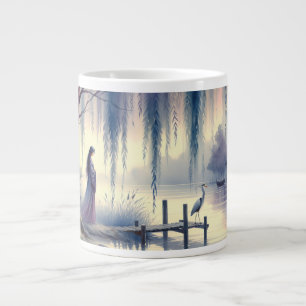 Caneca De Café Grande Sereno Lago de Fantasia com Salgueiro e Garça