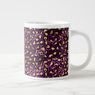 Caneca De Café Grande Série Design Leopardo Roxo e Dourado 1