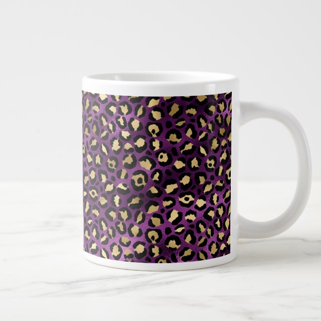 Caneca De Café Grande Série Design Leopardo Roxo e Dourado 1 (Direita)