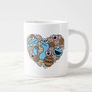 Caneca De Café Grande Sésamo Sésamo Cookie Monster Doodle Heart