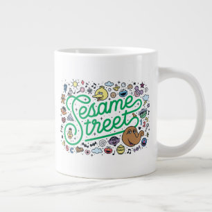 Caneca De Café Grande Sésamo Sésamo Sesame Street Green Doodle Script