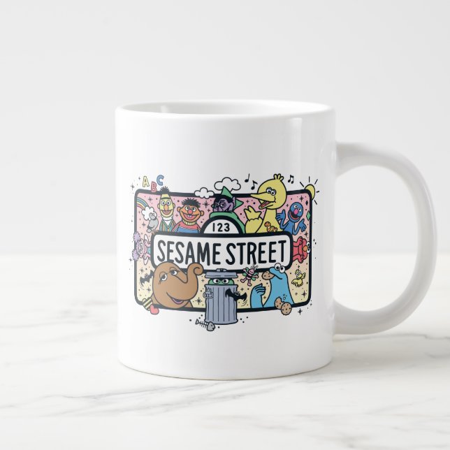 Caneca De Café Grande Sésamo Sésamo | Sésamo Pals Doodle Sign (Direita)