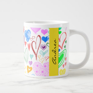 Caneca De Café Grande Seu Nome - Amor, Romance, Corações - Vermelho Az