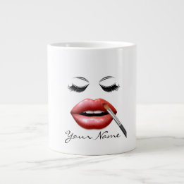 Caneca De Café Grande Seu Nome Lábios Personalizados E Café Eyelashes