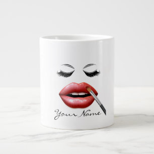 Caneca De Café Grande Seu Nome Lábios Personalizados E Café Eyelashes