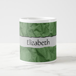 Caneca De Café Grande Seu nome - Textura de papel quebrada - Verde