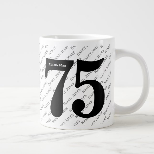 Caneca De Café Grande Seu Padrão de Nome - Preto/Branco - Idade Negra 75 (Direita)